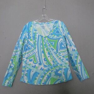 ICIKULS Top Paisley Blue Green Mesh Sun Shirt‎ Colorful Beach Vacation Outdoor